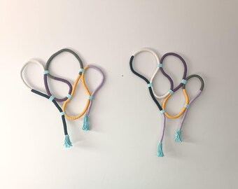 Abstract Macrame Wall Art Set of 2, Handmade Cotton Rope Wall Hanging, Modern Boho Home Decor, Sculptural Fiber Art