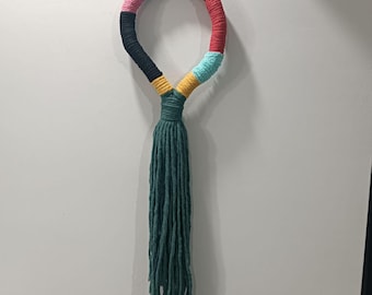 Color Block Rope Sculpture: Handmade Fiber Art Wall Hanging