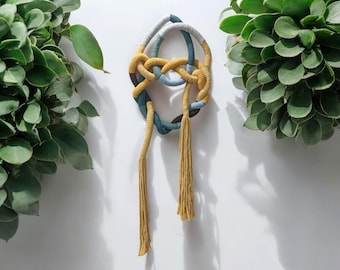 Love Knot Macrame Wall Art, Handmade Cotton Rope Knot Wall Hanging, Modern Minimal Boho Decor, Housewarming Gift 90x40cm