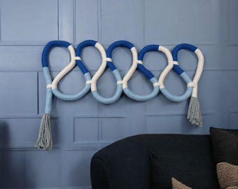 Handmade Blue Rope Wall Hanging: Modern Boho Decor Accent Wall Art
