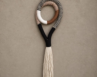 Boho Rope Wall Hanging, Minimal Macrame Wall Hanging, Handmade Cotton Rope Wall Art, Modern Abstract Fiber Art, Neutral Boho Decor