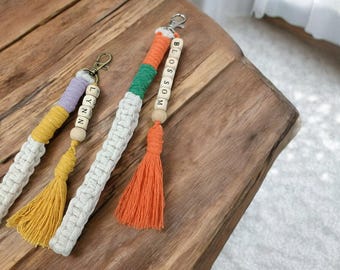 Macrame Name Keychain, Personalized Tassel Keychain