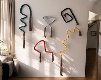 Handmade Macrame Wall Hanging, Abstract Macrame Wall Art Set, Handmade Cotton Rope Fiber Art, Modern Minimal Boho Wall Decor