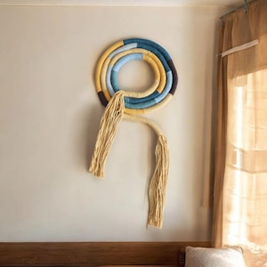 Colorful Rope Wall Hanging – Handmade Fiber Art, Modern Textile Sculpture, Yarn Wall Decor, 70x30cm, Unique Statement Piece