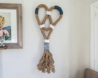 Boho Rope Wall Hanging, Boho Heart Wall Art, Handmade Rope Wall Hanging, Handmade Fiber Art Rope Sculpture, Wall Decor,  Macrame Wall Art