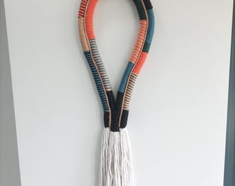 Colorful Boho Rope Wall Hanging: Hand-Wrapped Textile Art with Tassels