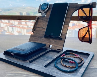 Personalized mens gift, wooden Phone stand, Gift for Boyfriend Gift for Him, Wooden Docking Station ,Anniversary Gifts for Men