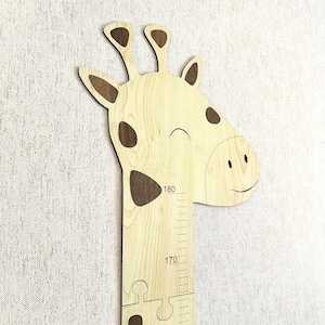 Tabla de crecimiento de jirafa en 3D, tabla de crecimiento de madera, decoración de guardería de madera, tabla de altura de madera para niños, regalo de cumpleaños personalizado para niños