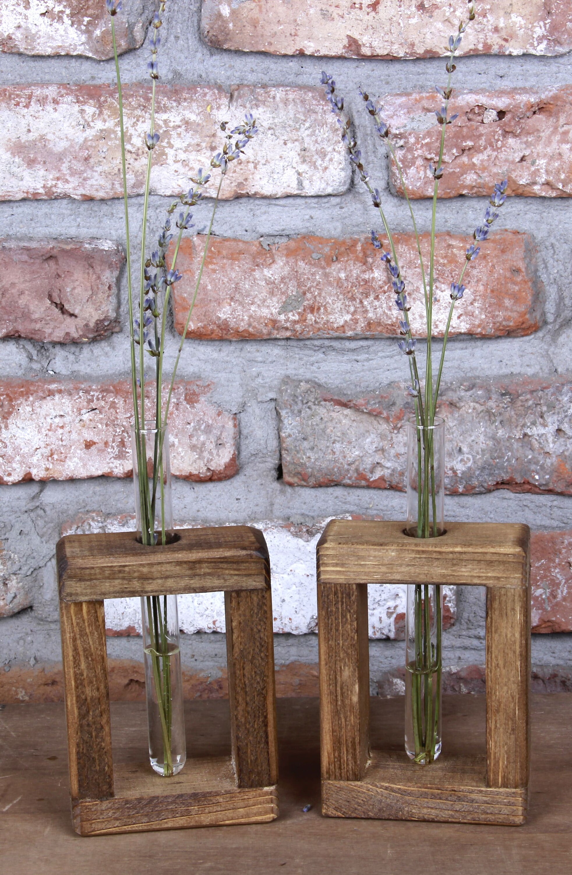 Wooden & Glass vase for flower dual two pieces Handmade Etsy