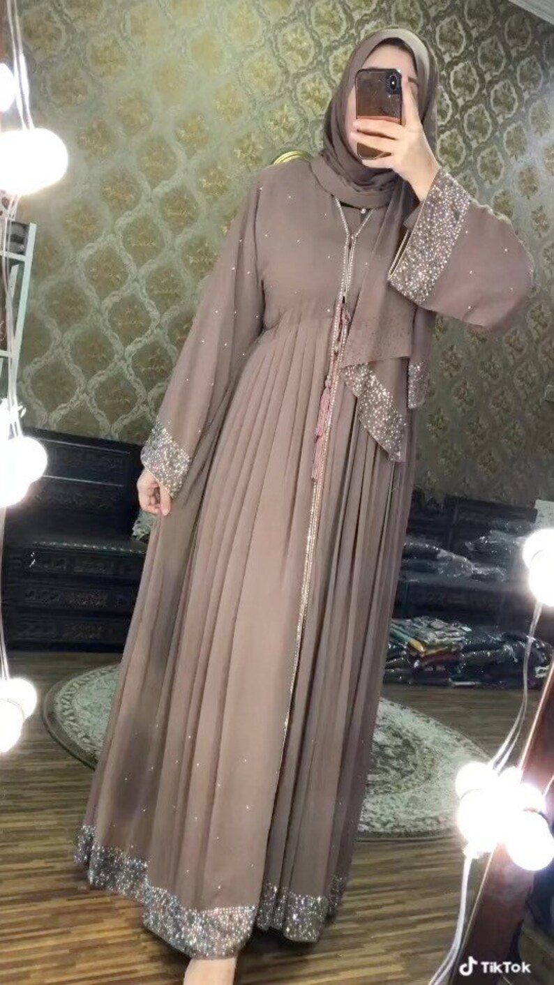 Muslim Women Beige Crystal Work Flare Abaya Dubai Abaya Eid - Etsy