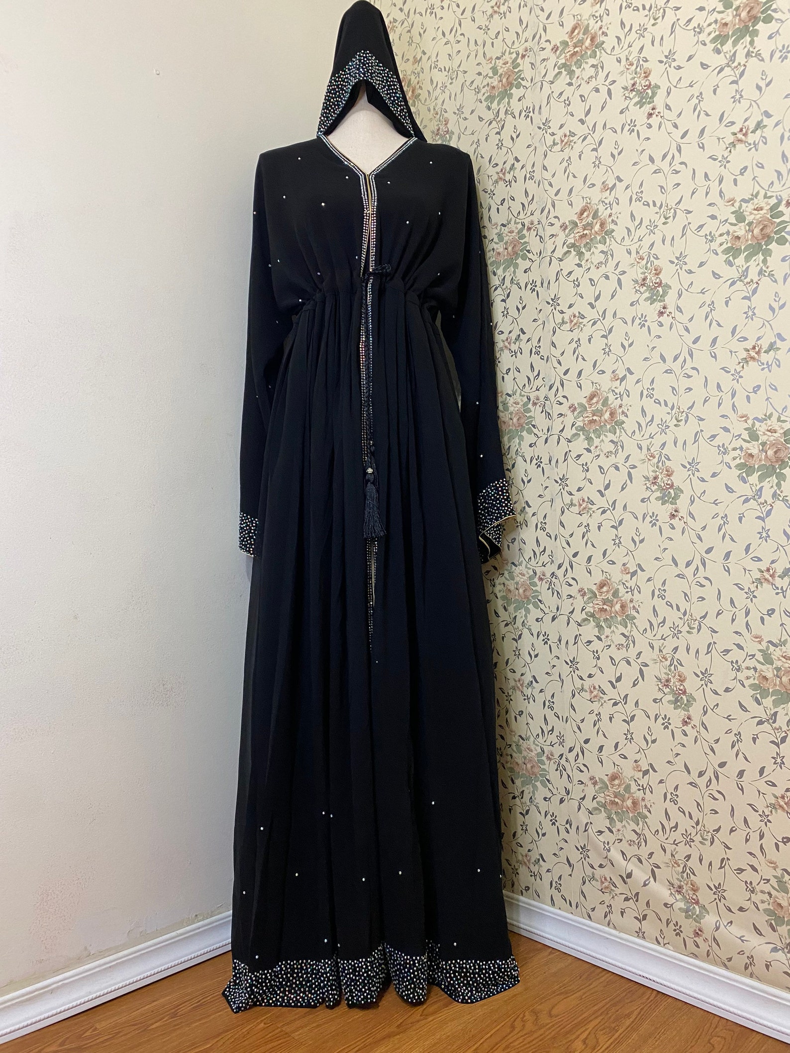 Muslim women Black crystal work flare abaya Dubai Abaya Eid | Etsy