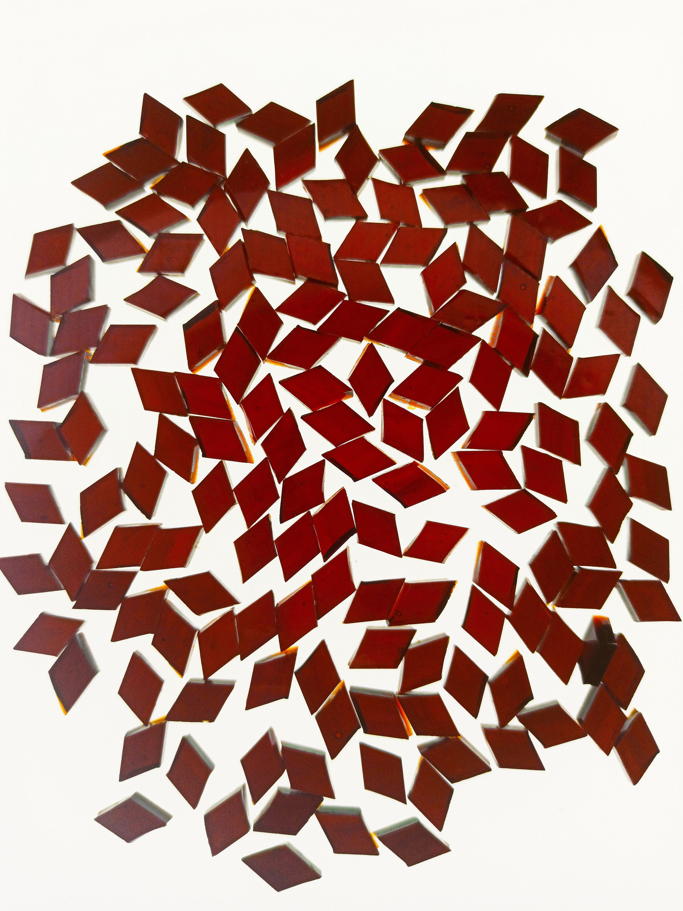100 Pieces, Wine Red Diamond Shape Glass Mirror Tiles, Size Approx