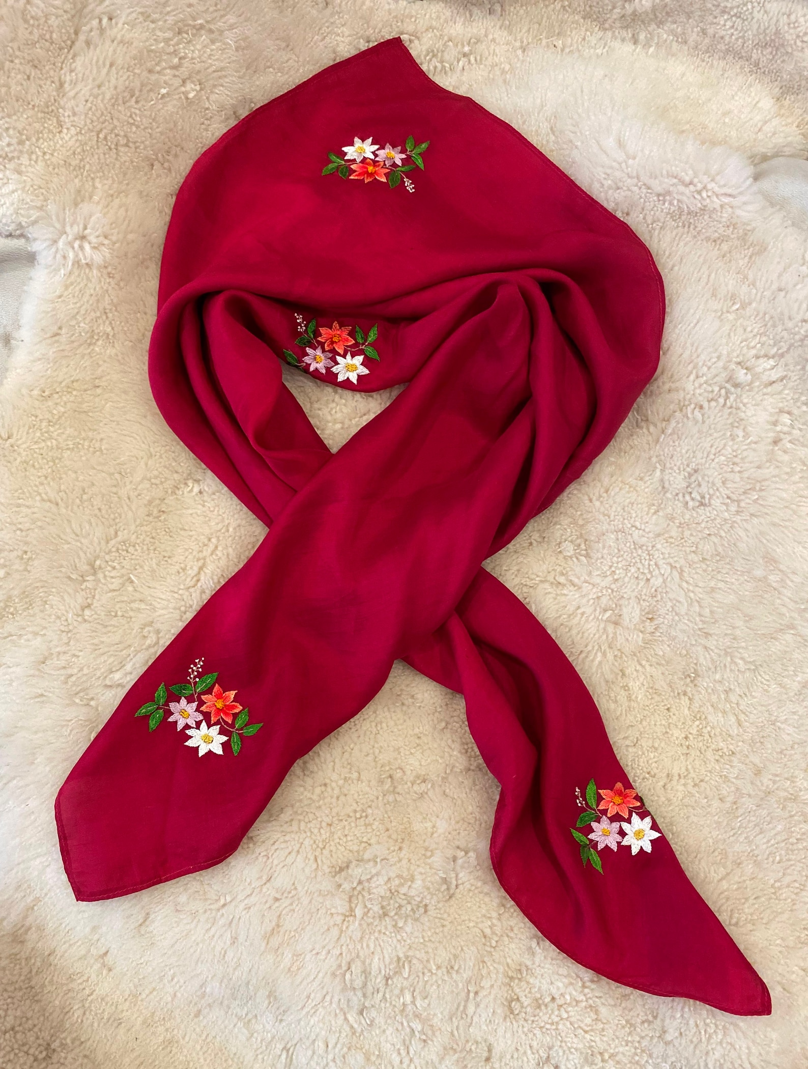 100 Silk Handmade Embroidery Scarf Etsy
