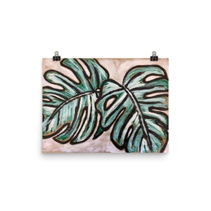 Painted Monstera Leaves Enhanced Matte Poster