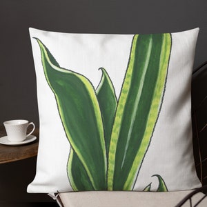 Snake Plant on White Premium Pillow
