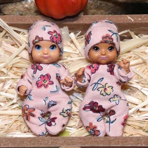 Handmade Doll Clothes for Barbie Baby: Fall Pink Floral Sleeper/Hat