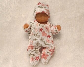 Handmade Doll Clothes for Zuru My Mini Baby:  Sage Floral Footed Sleeper and Hat