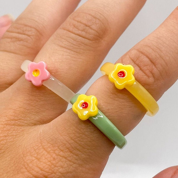 Flower Resin Rings! // Mix & Match y2k Ring Bands  // Gift-Wrapped With Personalised note Option Available!