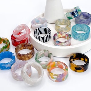 Colourful Thick Rings | Y2K Stackable Summer Rings | Chunky Plastic Resin Acrylic | 90s 00s Vintage Barbie