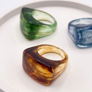 Chunky Earth Resin Rings! // Mix & Match Retro Rings  // Gift-Wrapped With Personalised note Option Available!