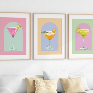 Cocktail Prints / Set of 3! / Wall Art / Pastel Colourful Cocktail Glass Posters / Trendy Wall Art / DIGITAL DOWNLOAD
