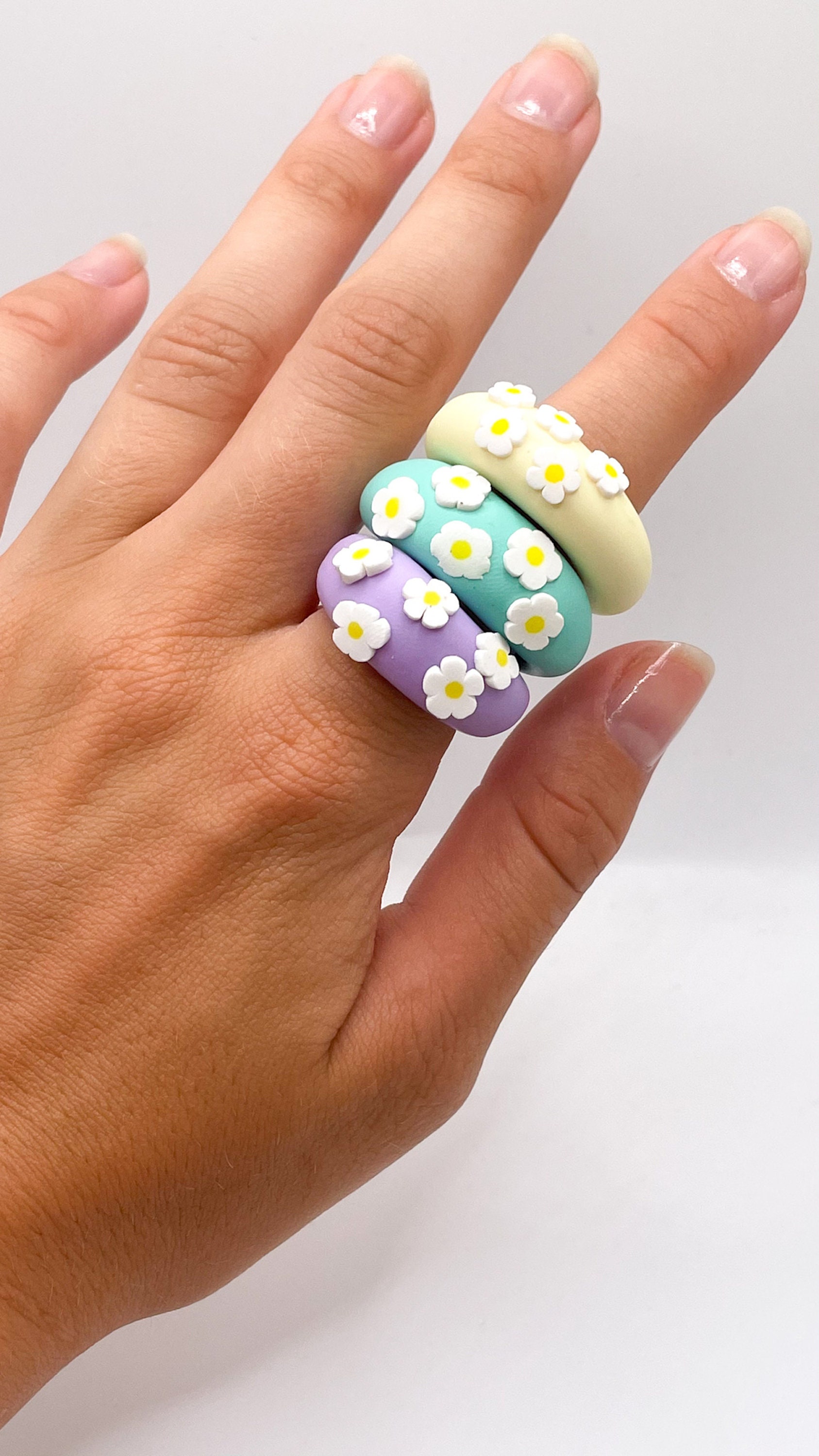 Cute Flower Clay Rings // Colourful Chunky Trendy Clay Ring Etsy