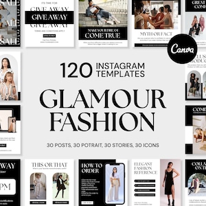 Modelli Canva di moda / Modelli Instagram di moda / Feed-Storie-Icone di moda / Contenuti di moda / Marchio di moda / Coinvolgimento di moda