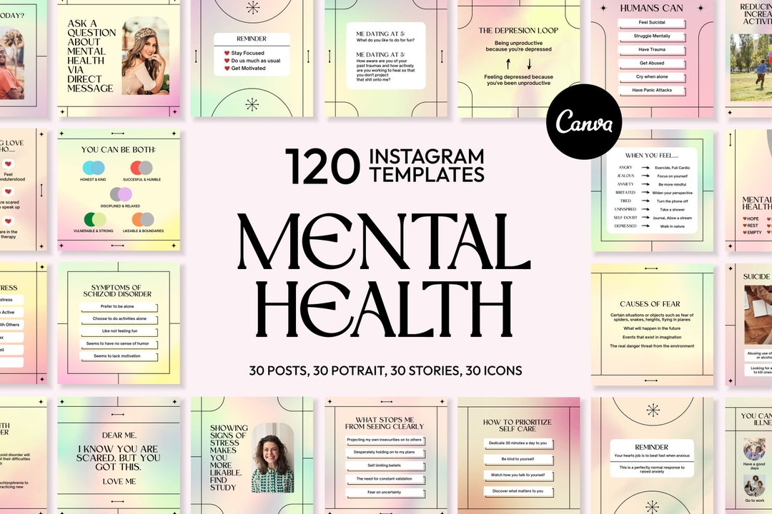 Mental Health Instagram Templates | Canva Social Media Content (digital ...