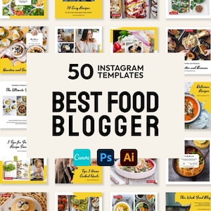 Food Blogger Instagram Templates for Canva | Food Blogger Posts-Stories-Highlights | Food Blogger Business | Food Blogger Engagement Booster