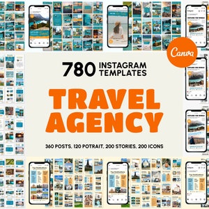 Modelli di social media di viaggio per Canva / Modelli IG di viaggio / Feed-Storie-Highlight di viaggio / Branding di viaggio / Contenuto di marketing di viaggio