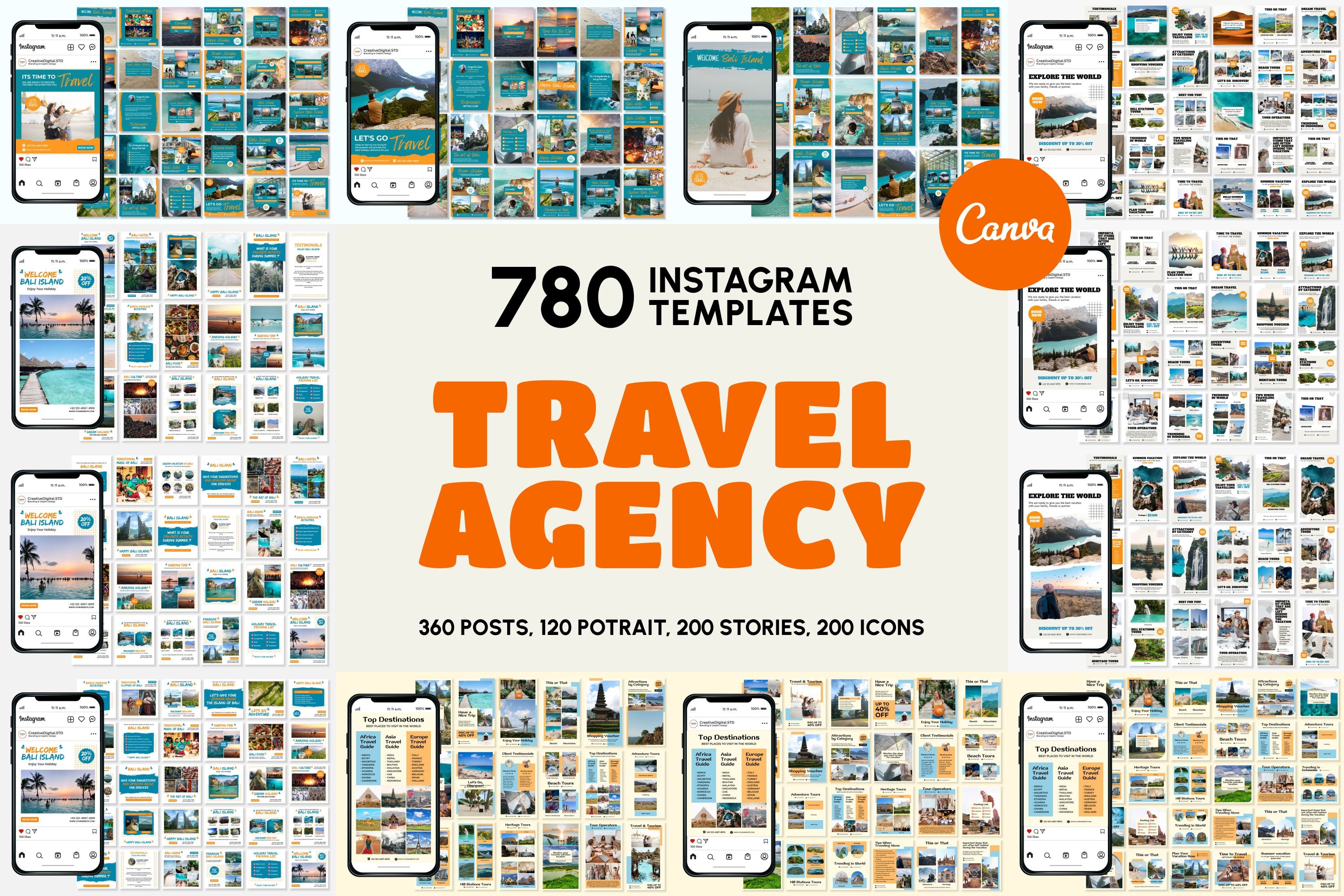 Travel Social Media Templates for Canva | Travel IG Templates | Travel Feed-Stories-Highlights | Travel Branding | Travel Marketing Content