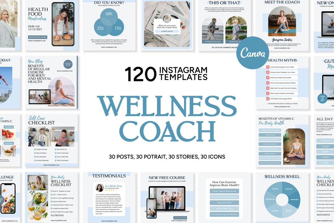 Wellness Coach Instagram Templates | Canva IG Posts (digital Download ...