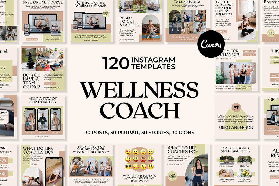 Wellness Instagram Templates | Canva Feed, Stories, Icons (digital ...