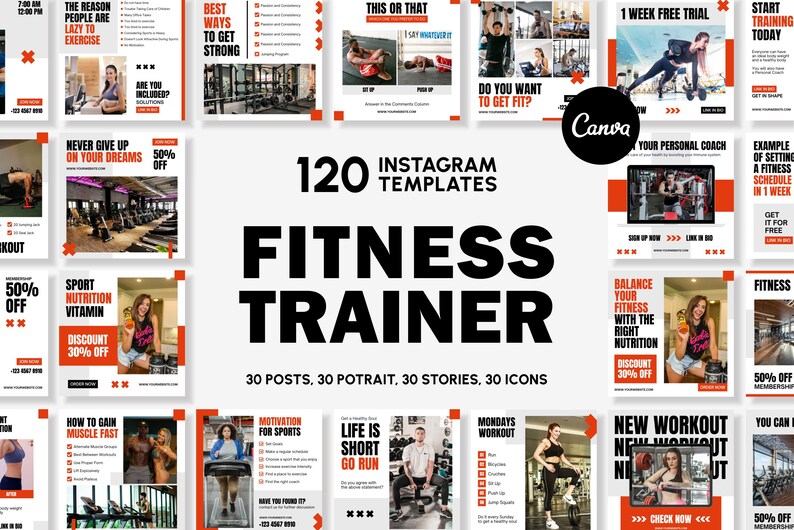 Fitness Social Media Canva Templates | Posts, Stories, Icons - Etsy