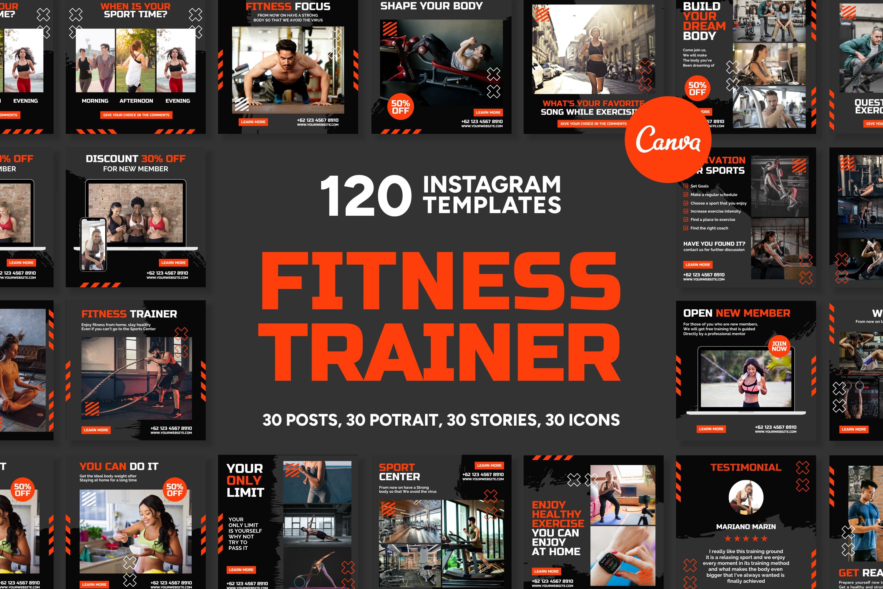 Fitness Instagram Templates for Canva | Social Media Kit (digital ...