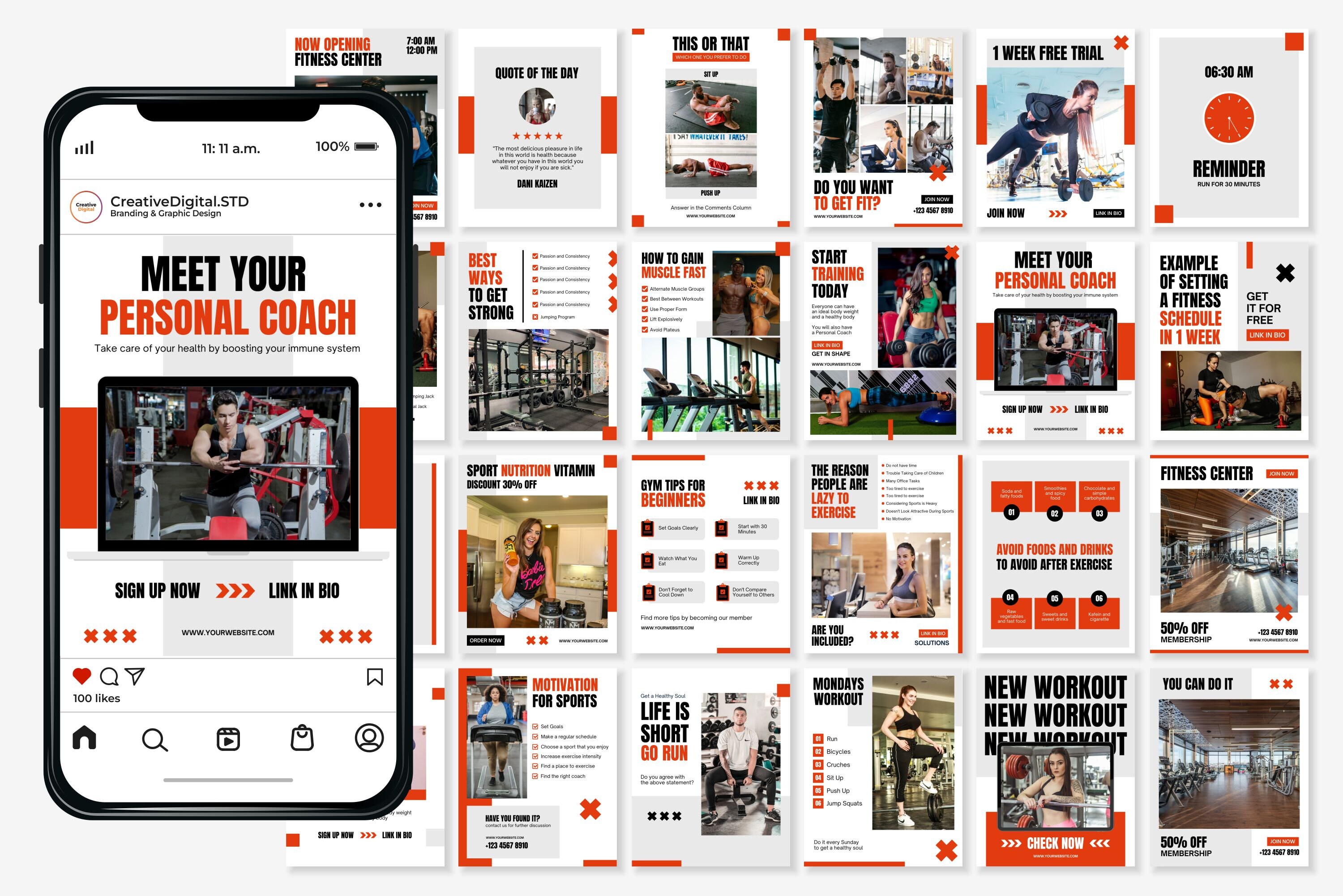 Fitness Social Media Canva Templates | Posts, Stories, Icons - Etsy