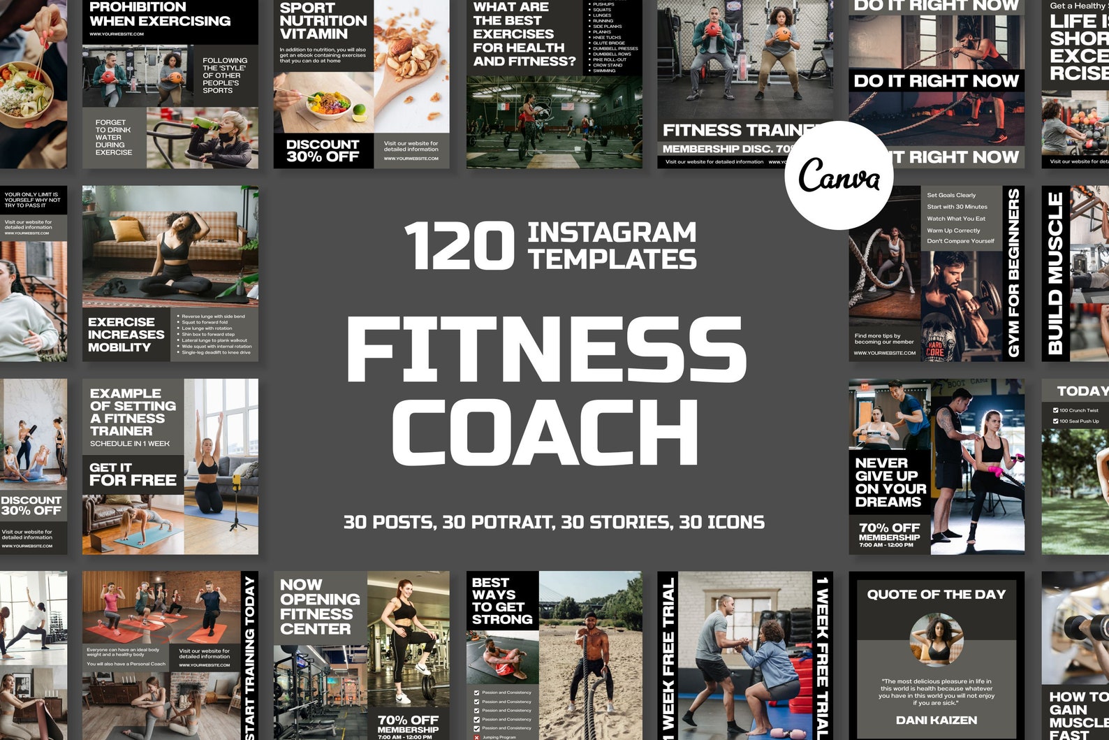 Fitness Canva Template Fitness Instagram Template Fitness Feedstoriesicons Fitness Content
