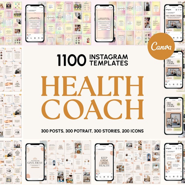 Health Coach Social Media Template for Canva | Health Coach Instagram Template | Health Coach Feed-Stories-Highlights | Health Coach Content