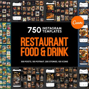Plantillas de redes sociales para restaurantes para Canva / Plantillas de Instagram para restaurantes / Feed de restaurantes, historias y momentos destacados / Kits de marca para restaurantes