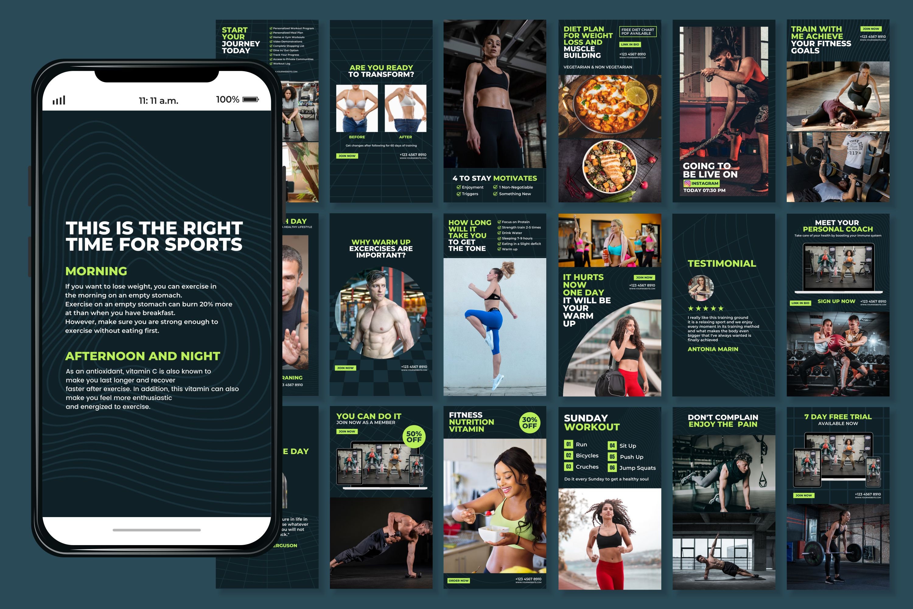Fitness Instagram Templates for Canva | Social Media Kit (digital ...
