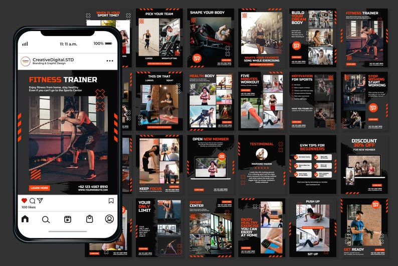 Fitness Instagram Templates for Canva | Social Media Kit (digital ...