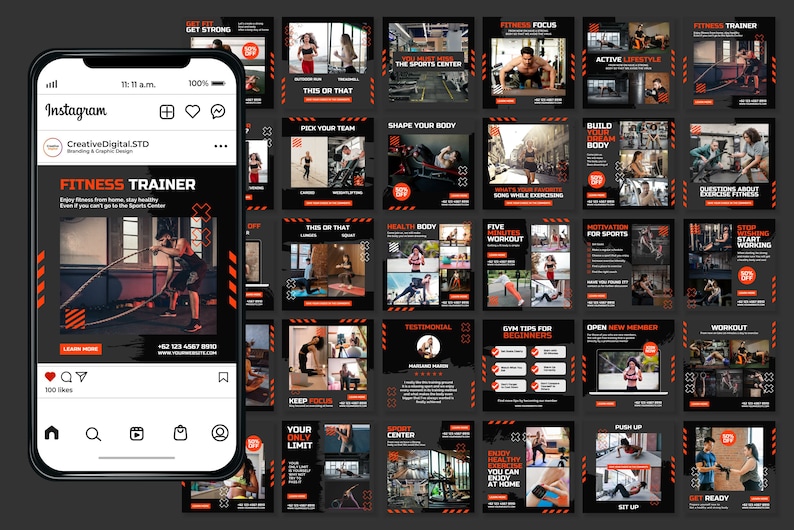 Fitness Instagram Templates for Canva | Social Media Kit (digital ...