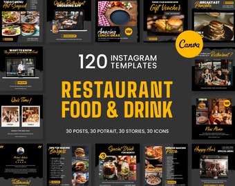 Restaurant IG Templates for Canva | Restaurant IG Posts-Stories-Icons | Restaurant Content | Restaurant Engagement | Restaurant Brand Kits
