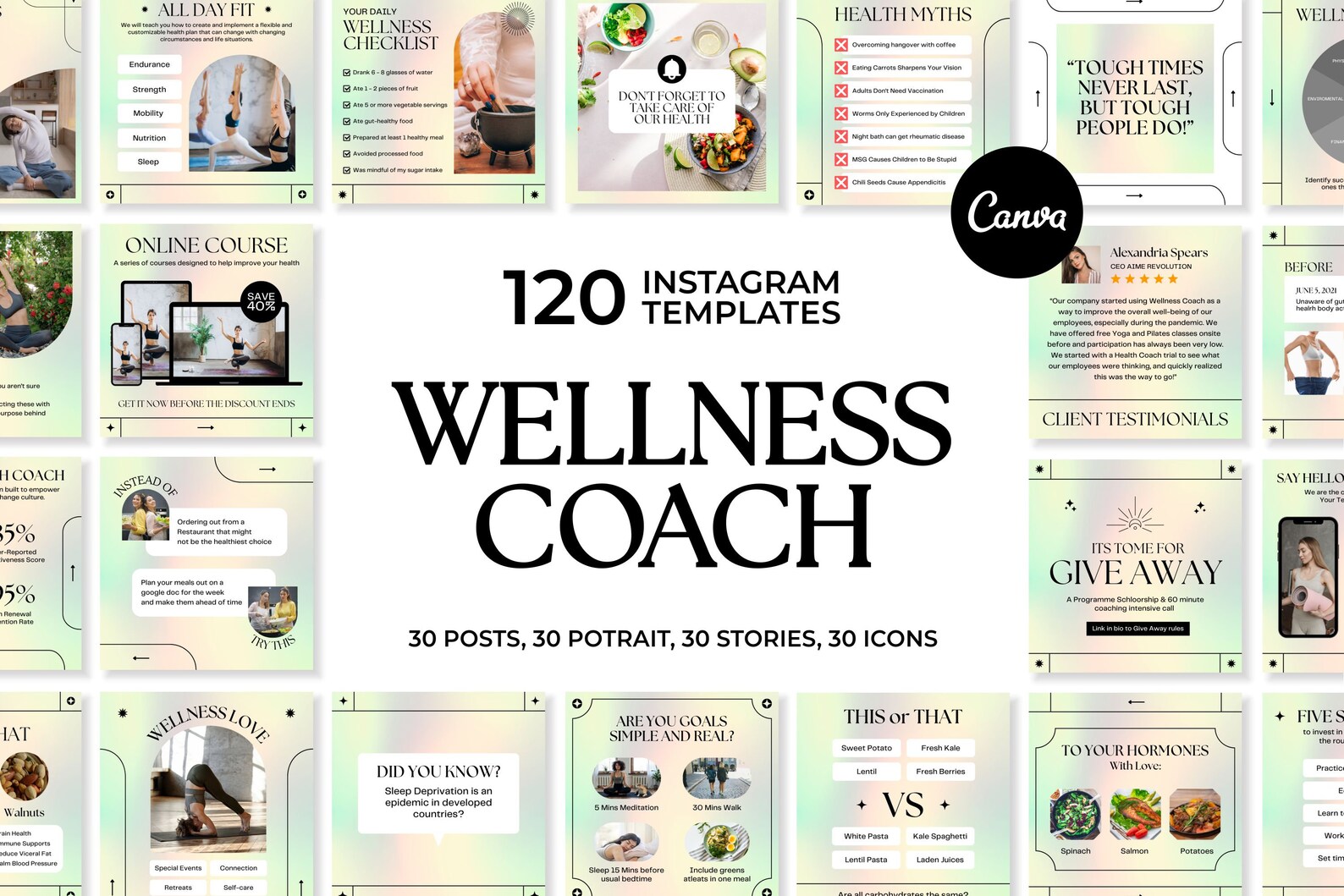 Wellness Instagram Templates for Canva | Coach Social Media Branding - Etsy