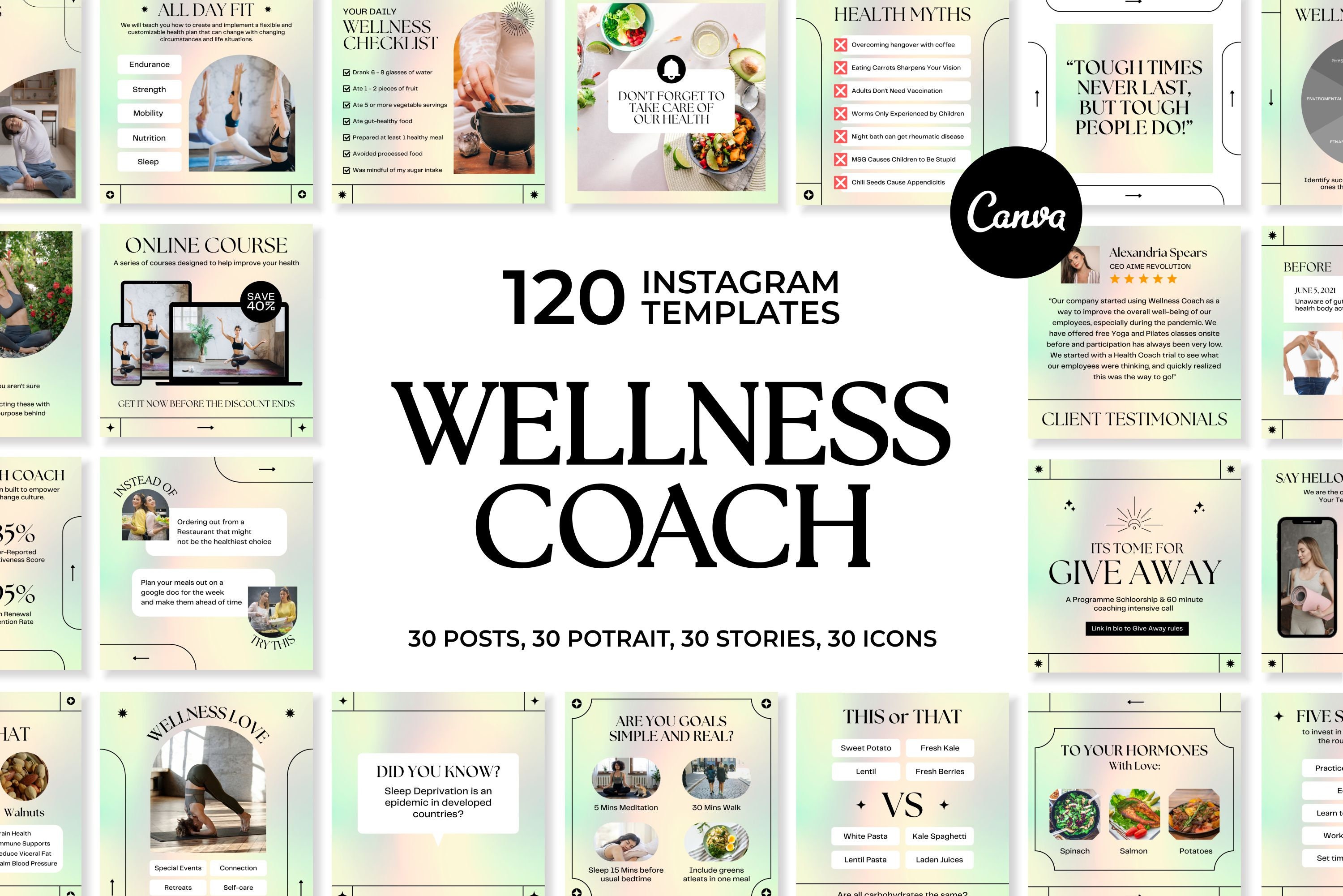 Wellness Instagram Templates for Canva | Coach Social Media Branding - Etsy