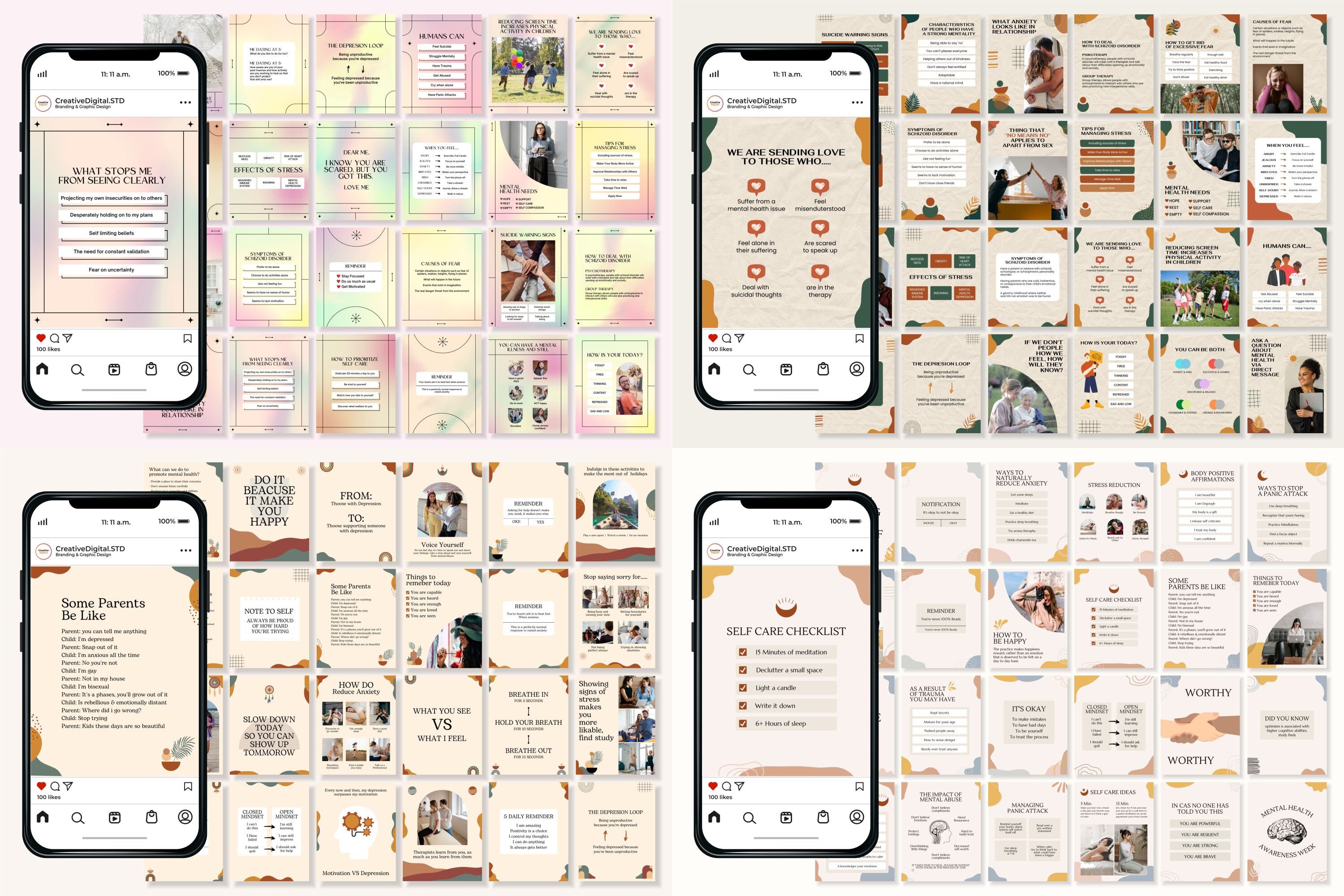 Mental Health Instagram Templates for Canva | Social Media Kit - Etsy