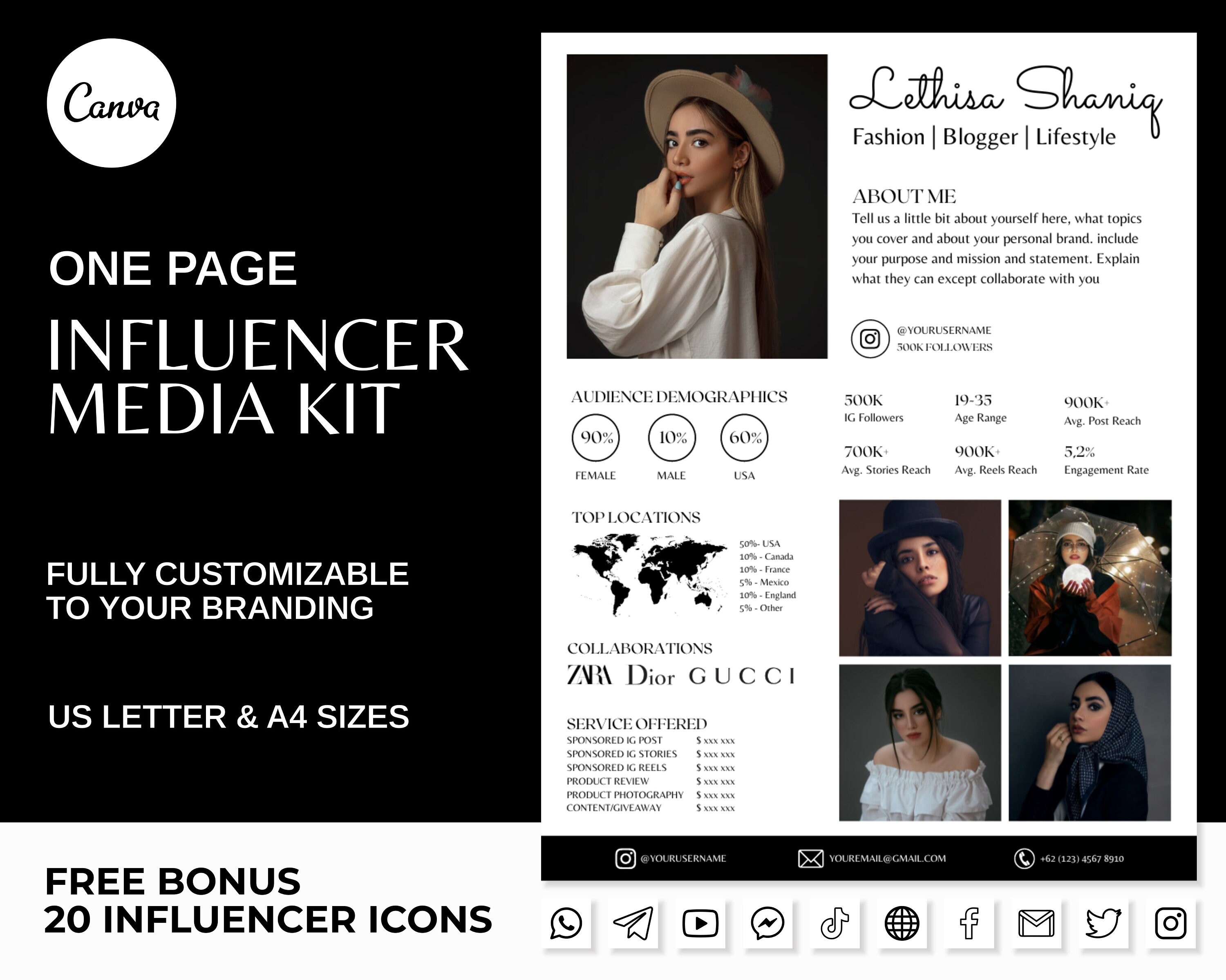 One Page Influencer Templates Media Kit Templates Media - Etsy