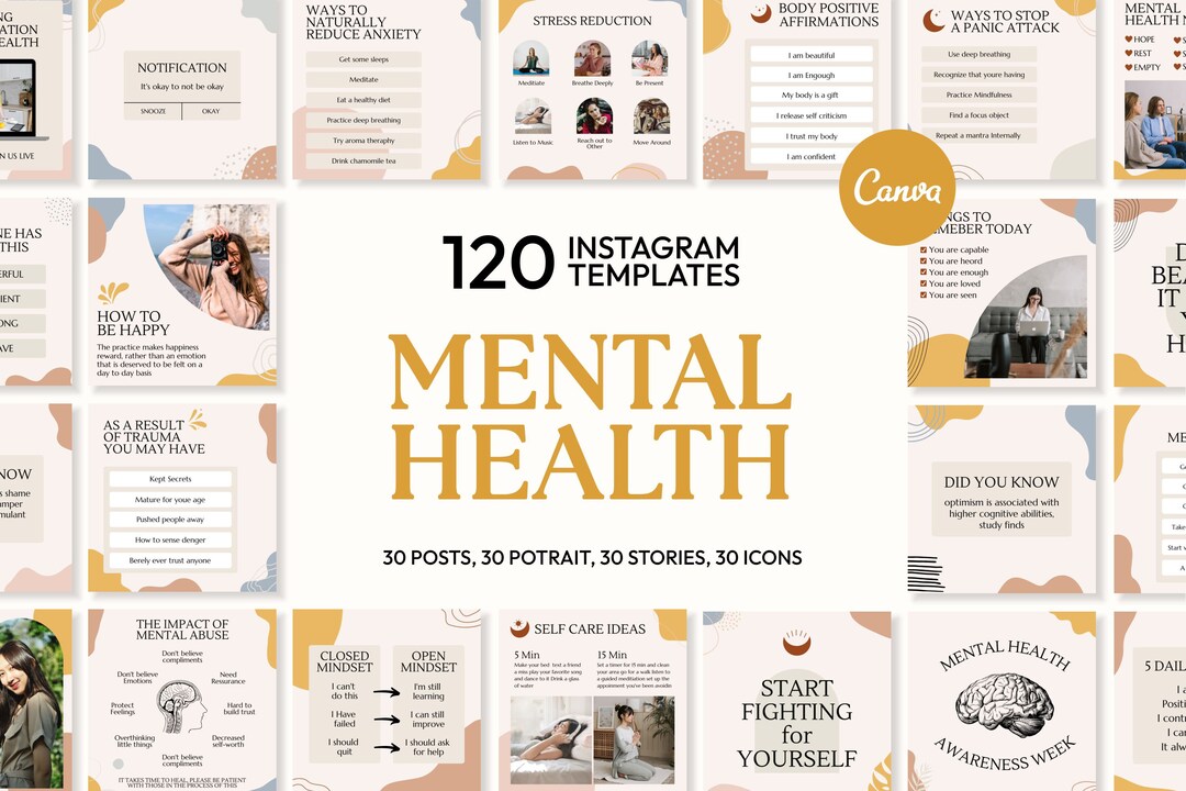 Mental Health Instagram Templates | Canva Social Media Kit - Etsy