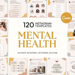 Mental Health Canva Templates | Mental Health IG Templates | Mental Health Feed Posts-Stories-Highlights | Mental Health Engagement Booster