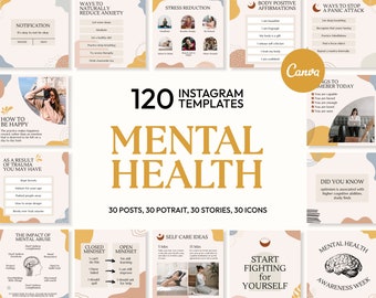 Mental Health Canva Templates | Mental Health IG Templates | Mental Health Feed Posts-Stories-Highlights | Mental Health Engagement Booster